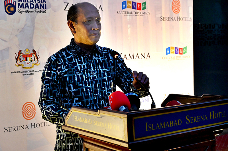 Malaysian High Commissioner Dato’ Mohammad Azhar Mazlan addresses the opening ceremony of the “Visit Malaysia 2026: Tourism and Gastronomy Festival,” organized in collaboration with Serena Hotels to mark Malaysia’s 69th National Day.