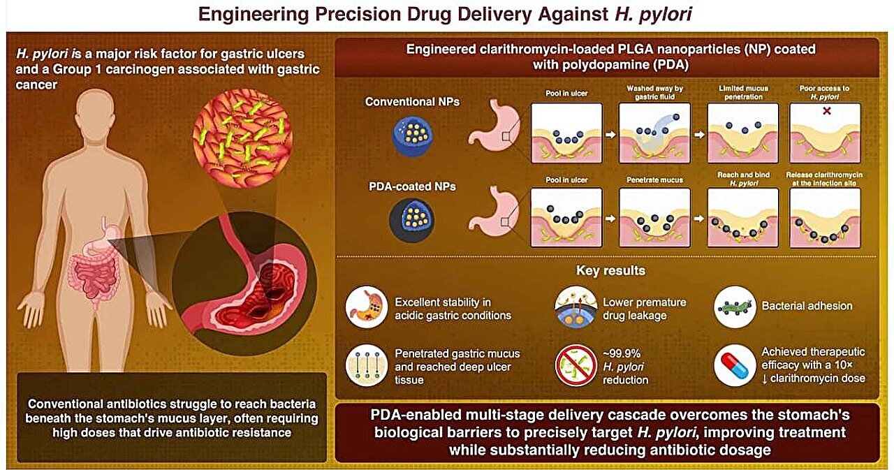 Smart nanoparticles deliver antibiotics directly to H. pylori