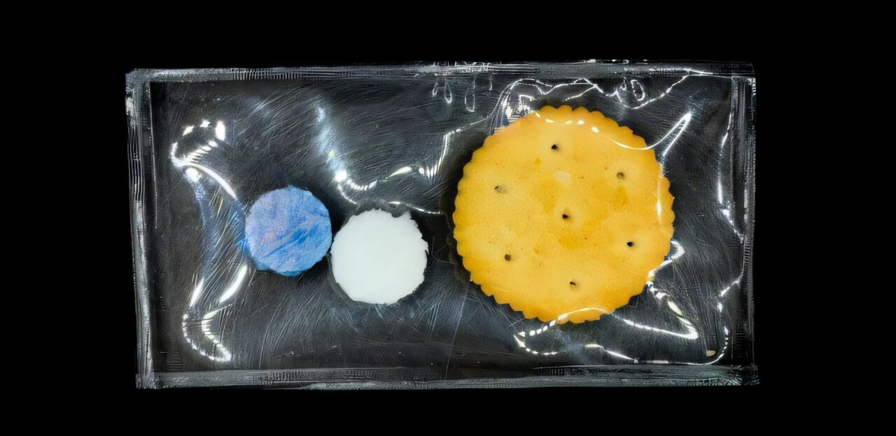 Starch-based sensor changes color to indicate moisture in food packaging