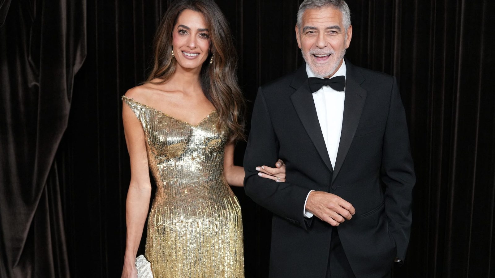 Amal Clooney Is Sensational in a Gold Sequined Gown at the Albies