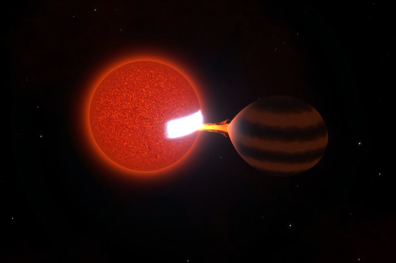 Astronomers catch a star slowly snacking on a brown dwarf, 300 light years away
