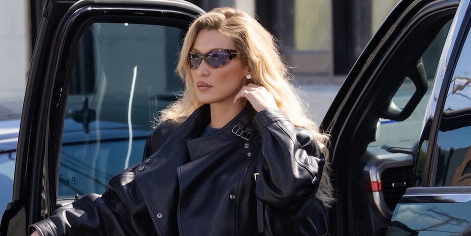 Bella Hadid Is So Biker-Coded in This Balmain Leather Jacket