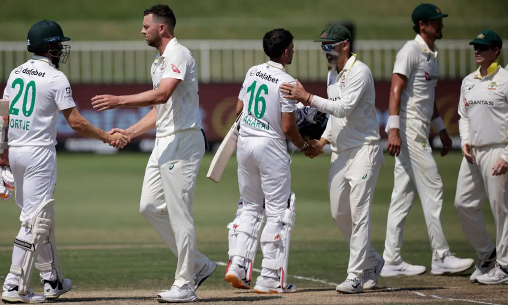 Hazlewood takes six wickets as Australia win first test