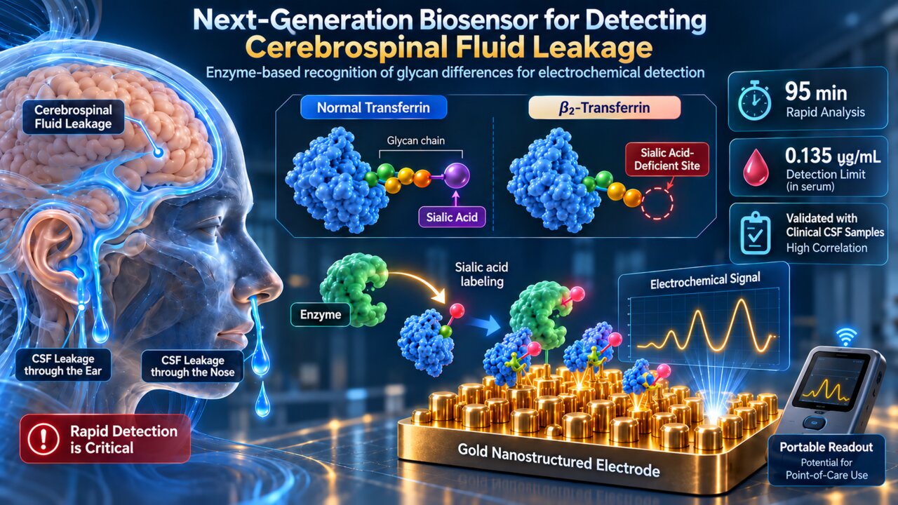 Highly sensitive biosensor enables rapid detection of cerebrospinal fluid leaks