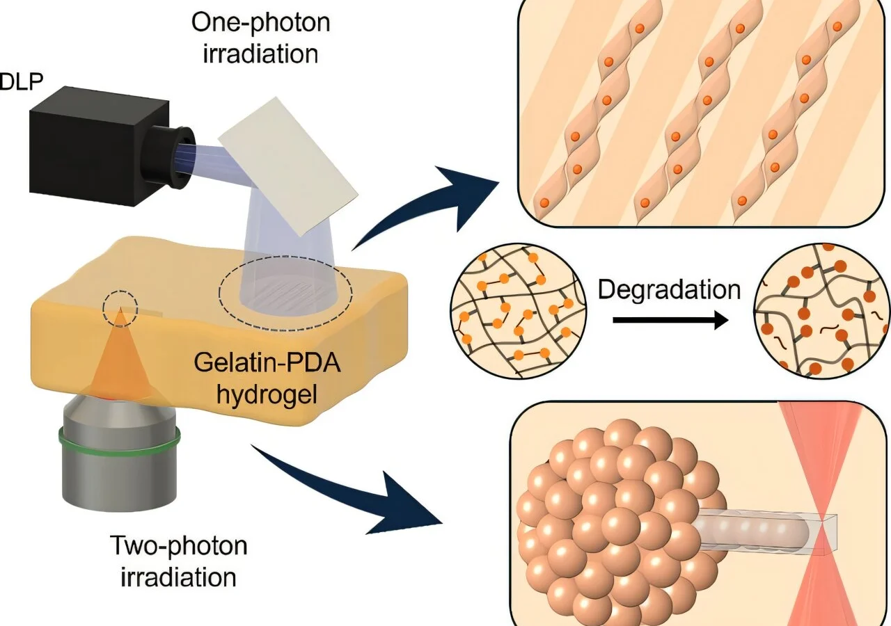Light reshapes gelatin scaffolds to steer cell growth in three dimensions